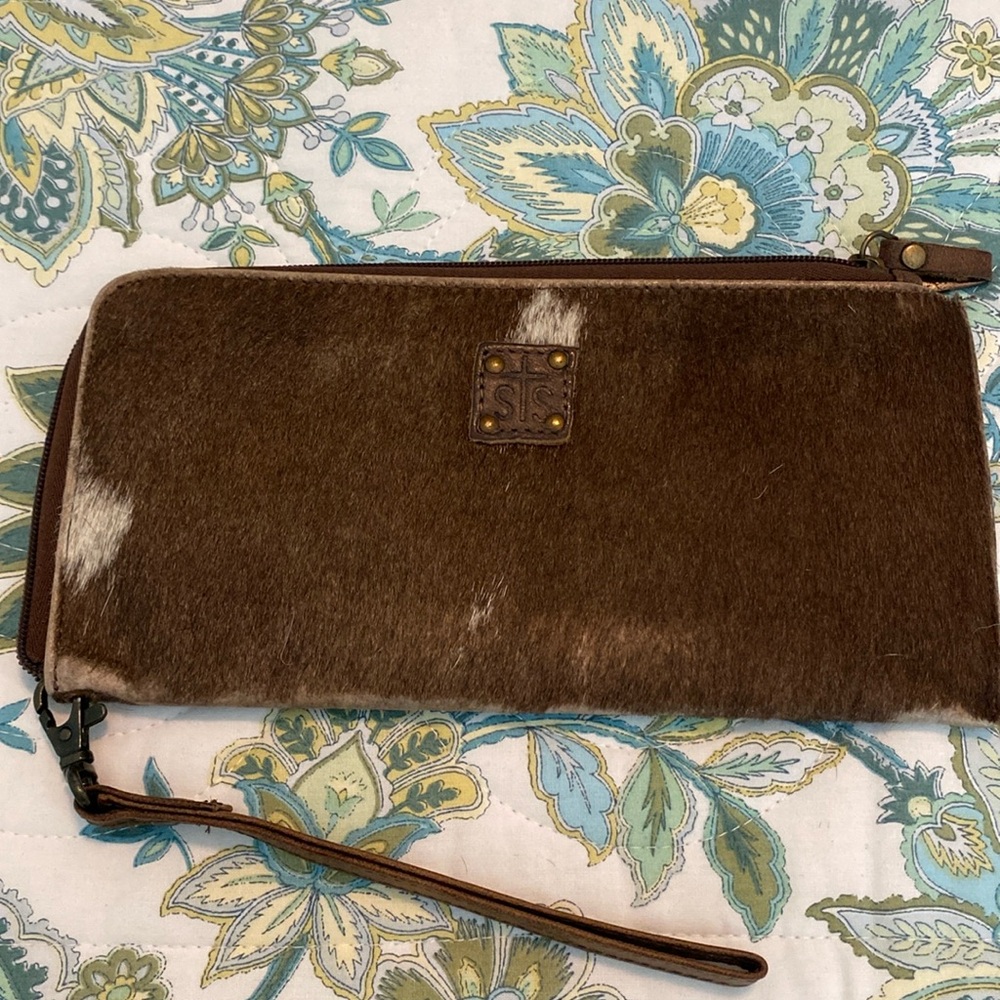 Brown Leather Wristlet Clutch